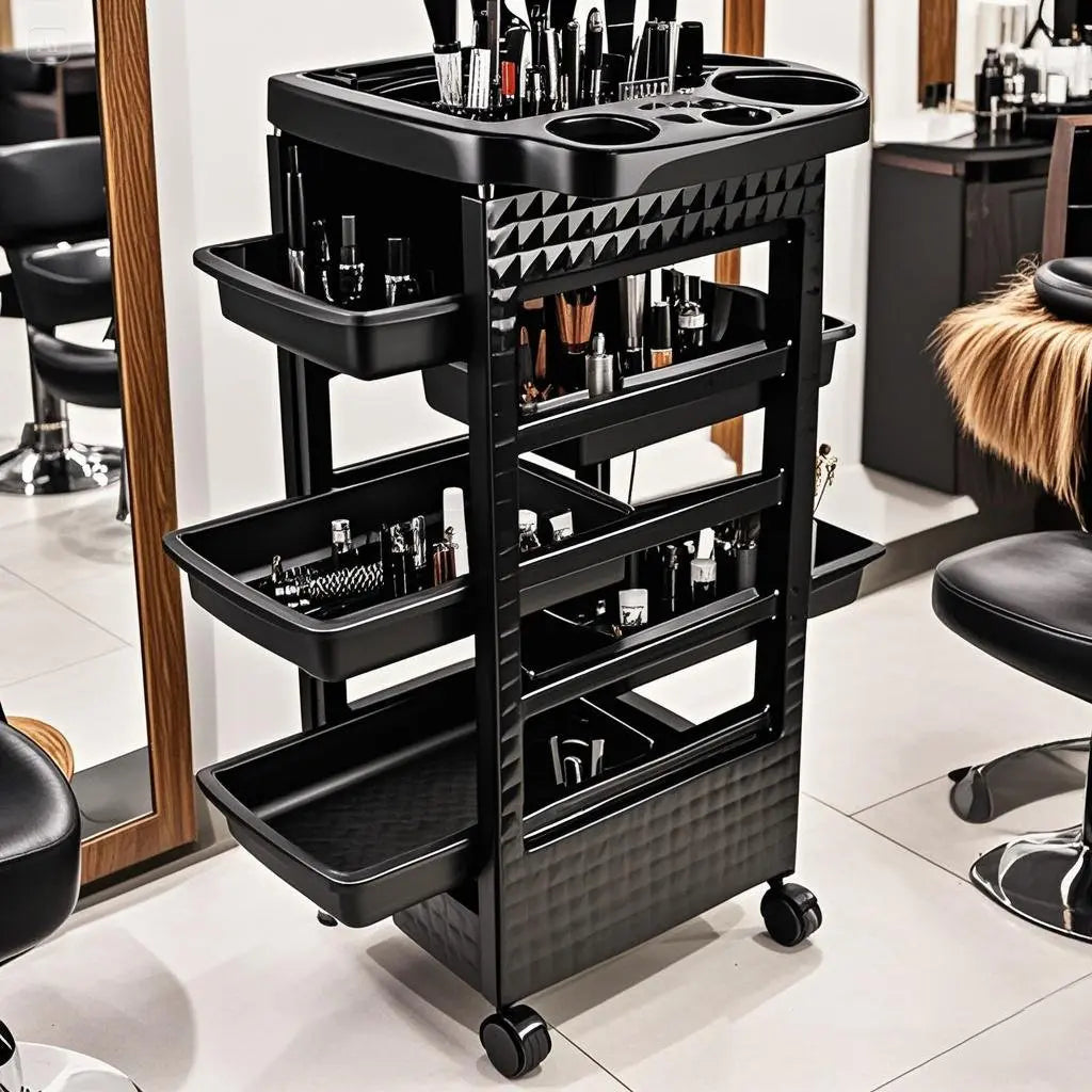 SummerVibes 5-Tier Rolling Beauty Cart – Black Salon Storage with 360° Wheel and 5 Shelves, Salon Organizer of Brush&Styling Tools, Professional Hair Stylist Cart