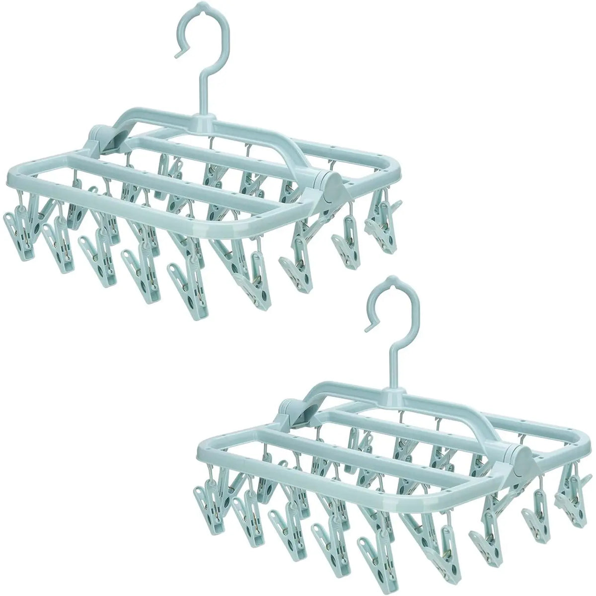Foldable Clip Hangers with 26 Drying Clips, Underwear Hanger with Clips, Plastic Laundry Clip and Drip Drying Hanger for Socks, Bras, Lingerie, Clothes, Sturdy, White