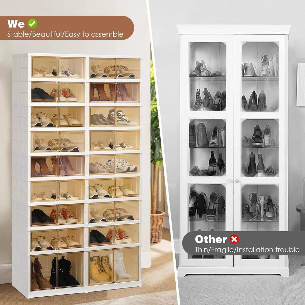 Lingrong 9-Tier Foldable Shoe Rack Organizer for Closet Plastic Shoe Shelf Collapsible Shoes Storage Box Clear Shoe Boxes Stackable