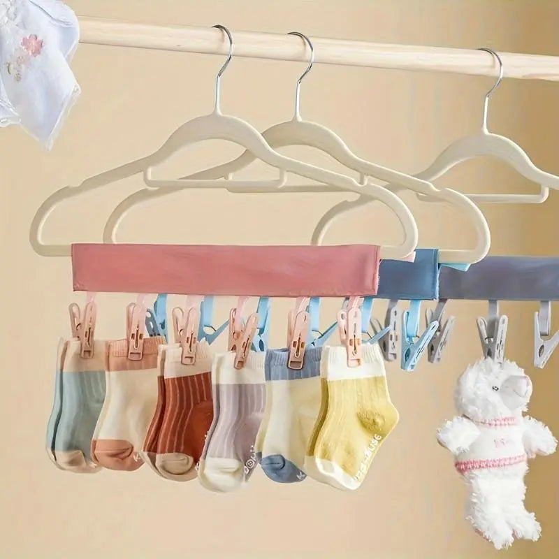 2026 New Practical Lightweight Plastic Foldable Travel Hangers (3PCS) with 6 Durable Non-Slip Clips, Compact Unisex Towels Closet Organizer, Portable Fabric Strap Drying Rack for Socks Underwear Bras, Ideal for Road Trips Camping,sohochic