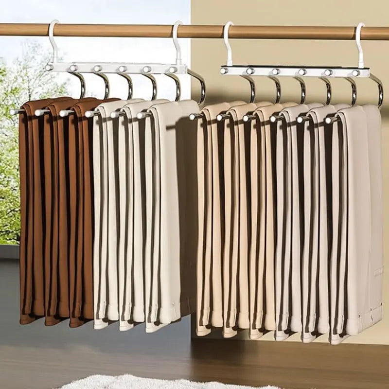 6 Layer Pants Hanger Space Saving Closet Organizer, Multifunctional Folding Clothes Rack with 65mm Wide Spacing, Anti-Slip for Jeans Trousers Wardrobe