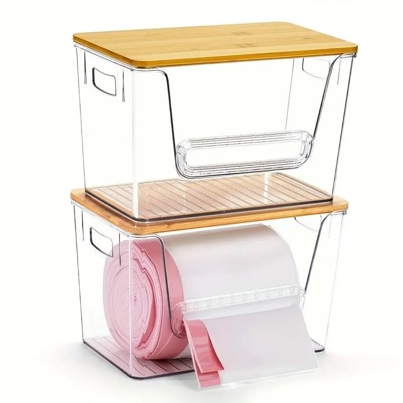 Stackable Trash Bag Holder Rack, Large Clear Transparent Acrylic Design Kitchen Organizer, Under Sink Storage Shelf, Laundry Room Organizer, House Organizer, Holds Trash Bags and Small Items