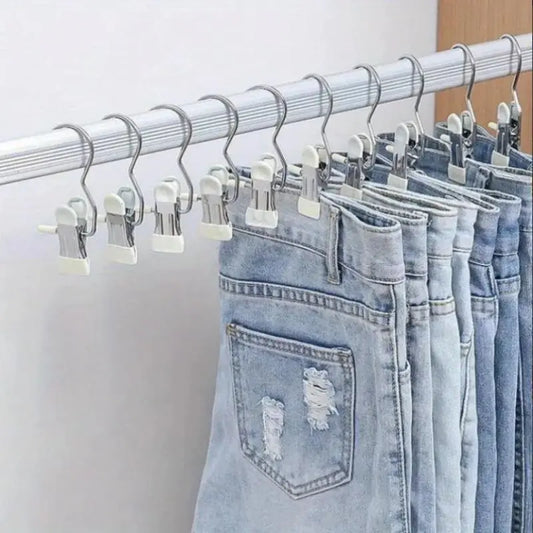 Space-Saving Hangers with 10/20 pcs Multi-Functional Stainless Steel Clips, Multifunctional Clothes Hanger, Pants Hangers with Clips, Clip Hangers for Pants, 360° Rotating Portable Closet Organizer, Essential Laundry Accessory, Metal Pants Hangers