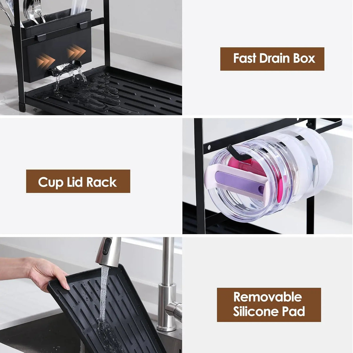 8-Slot Adjustable Smooth Expandable Silicone 2-in-1 Water Bottle Organizer Drying Rack - Kitchen Cabinet Beverage Storage Rack, Cup Organizer for 40 oz Tumblers with Handles (Patented, Removable Silicone Pad, Kitchen Accessories, Father's Day Gifts)
