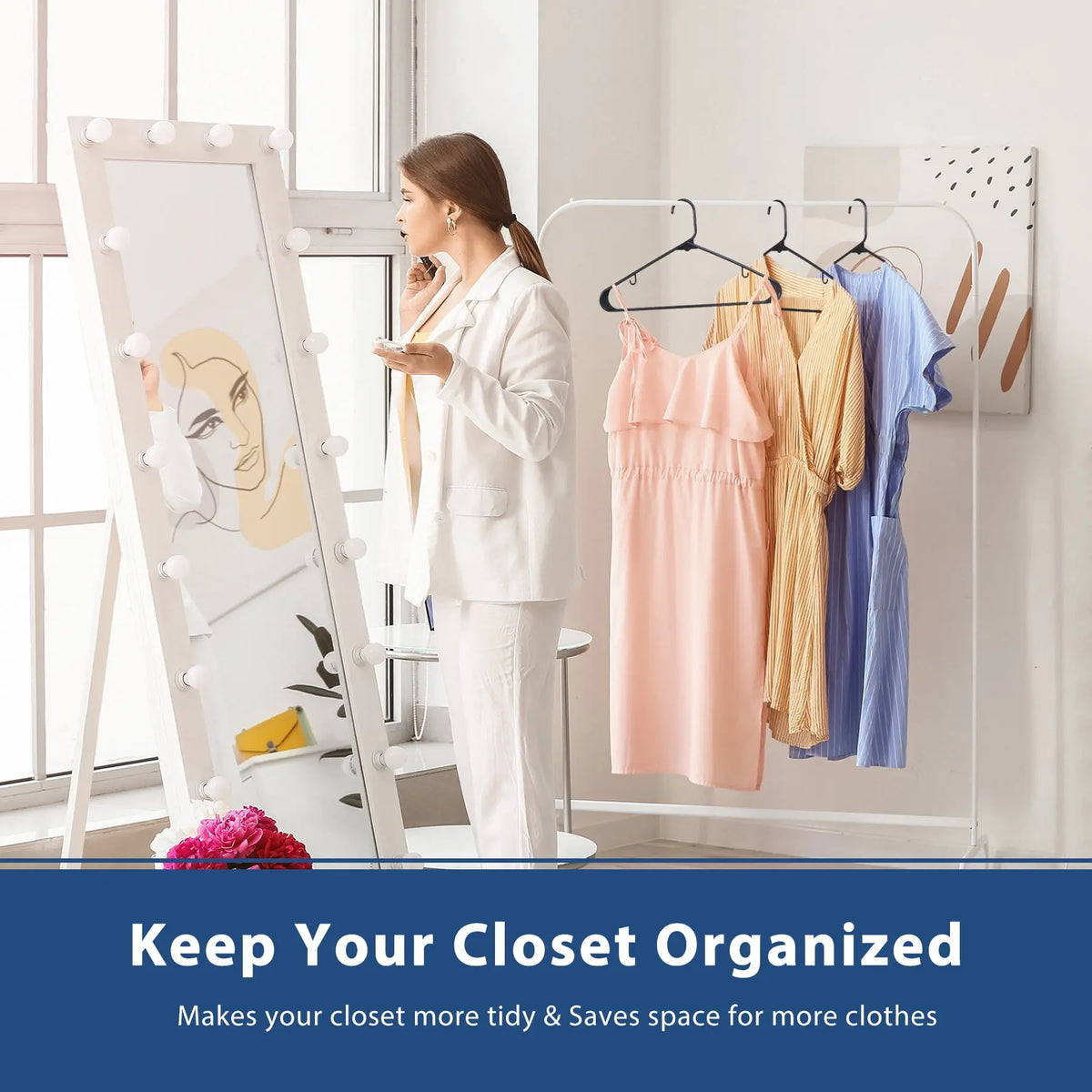 Zeny Bulk Pack Skinny Plastic Closet Hangers (100-Pack, 16in) - Slim Shape Adult-Kids Closet Organization Hangers with Double Hooks, Rounded Edges, 8lbs Capacity, No Creases, Size Details, Package Contents & Support