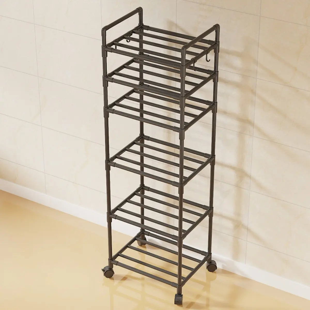 Kitchen Storage Rack, Adjustable Metal Rack, Adjustable Organiser, 3-6 Tier Metal Shelf with Wheeled Mobility, Multi-Purpose Versatile Use Organizer for Oven Pots, Options, Home Bathroom Storage, Layered Shelf Organizer, Multifunctional Storage Shelf