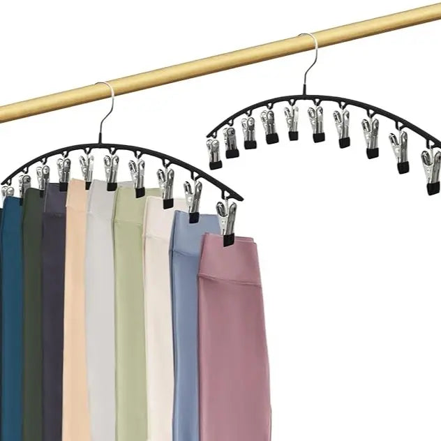 5-Pack Stainless Steel Legging Organizer Hangers for Closet, 10 Rubber-Coated Clips Holds 50 Leggings, Waterproof Space-Saver Hanger with Hook for Yoga Pants, Bras, Scarf, Organizer Storage for Apartment Accessories, RV