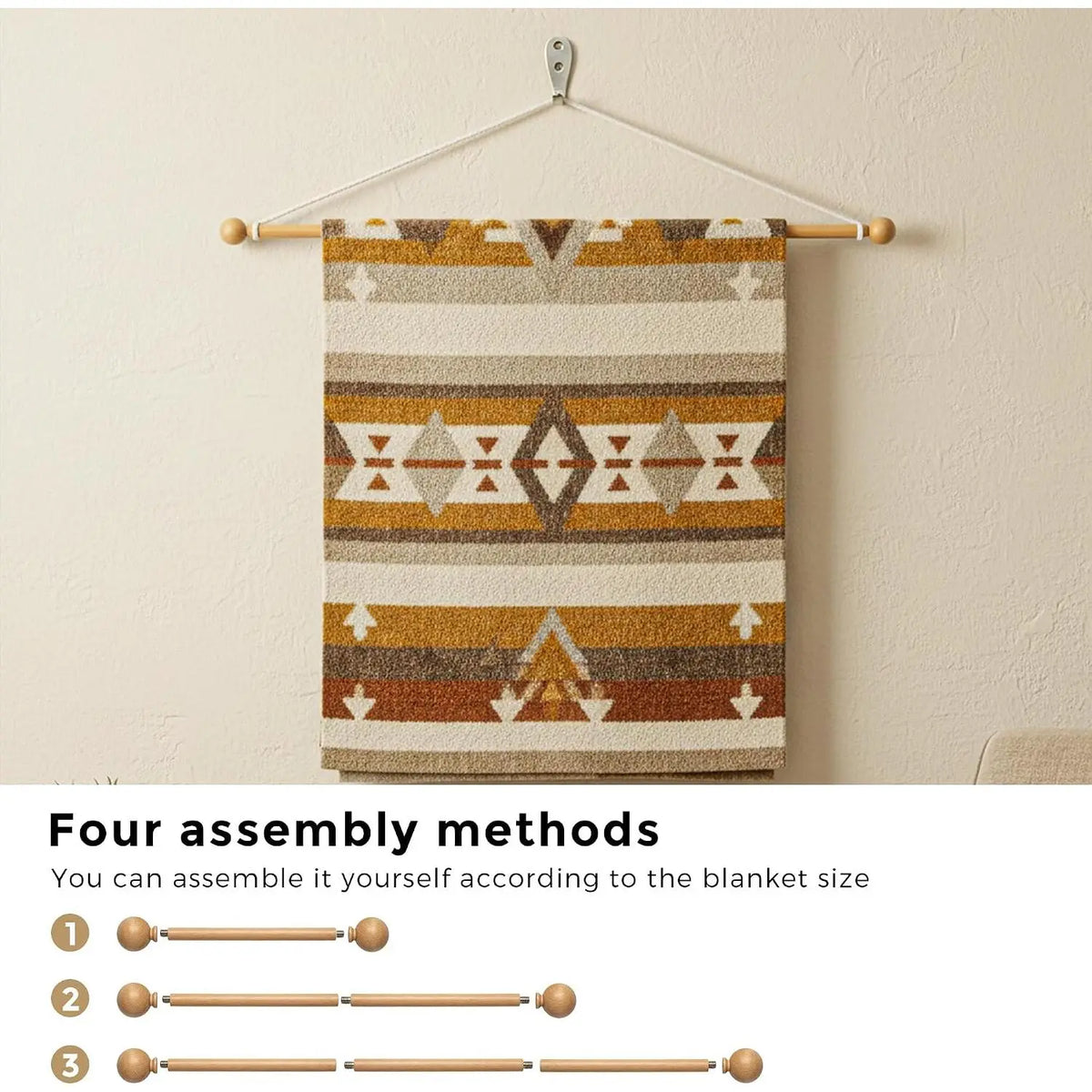 holoith 2 Pack Wooden Tapestry Hangers Tapestry Hanging Rod Adjustable Wood Rug Hanger 16-32 Inch Wall Hanging Tapestries Rods Rug Hangers for Walls