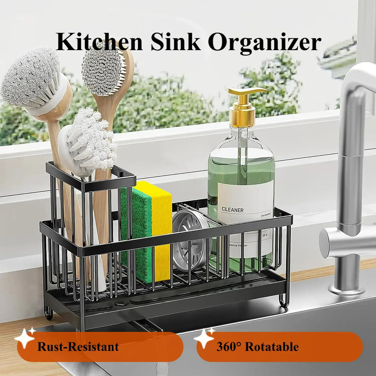 Kitchen Sink Storage Rack, 1 Count Kitchen Sponge Holder with Detachable Brush Holder, Multifunctional Kitchen Storage Rack for Home, Dish Drying Organiser, Holder Organizer