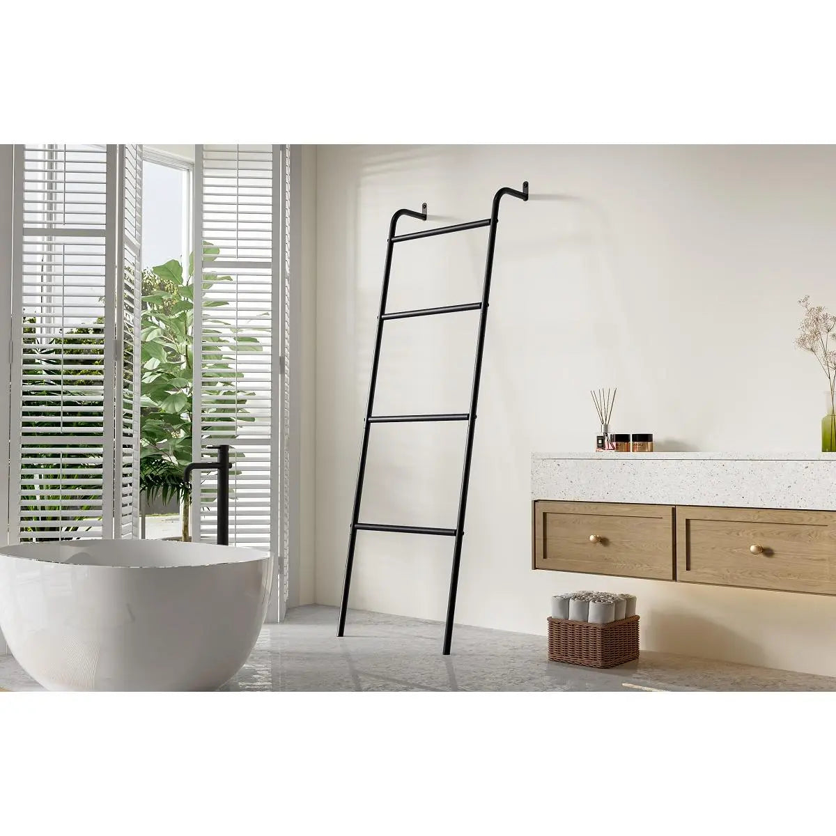 INGIORDAR 4-Tier Heavy Duty Thick Metal Towel Ladder Rack - Freestanding Wall-Leaning Organizer, Bathroom Shower Organizer, Sturdy Metal Holds Towels, 17x16x60" Closet Storage Rectangle Rack