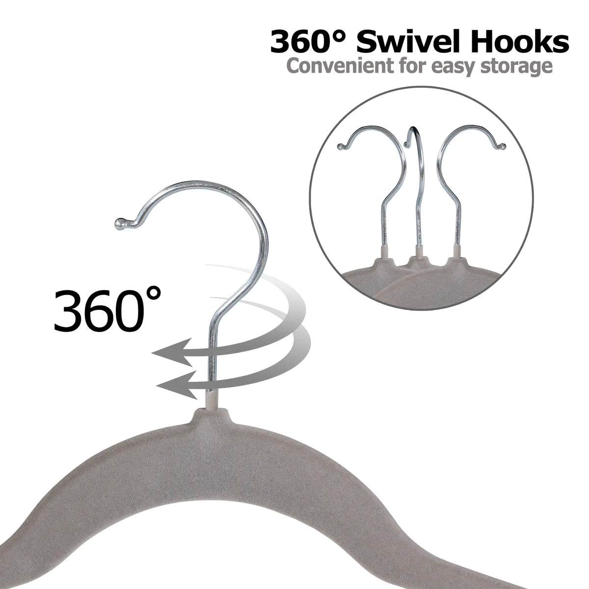 100-Pack Bulk Heavy Duty Slim Non-Slip Velvet Plastic Hangers, 360-Degree Swivel Hook, Notched Shoulders, Lightweight House Organizers for Closet Organization That Maximizes Closet Space, Suits