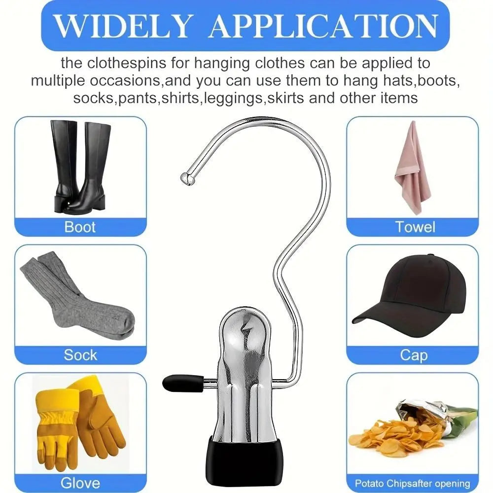 Multi-Functional Metal Clothes Clips with Hooks, Portable 360° Rotating Closet Organizer, Home Storage Clips for Laundry and Apparel, Clip Hangers for Pants