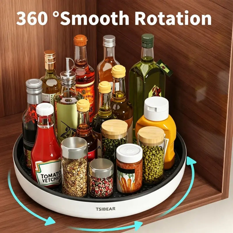 360° Rotatable Round Plastic Kitchen Shelf - Multifunctional Space-Saving Home Organizer Rack for Cabinet Seasoning, Oil, Salt, Sauce, Vinegar Bottles