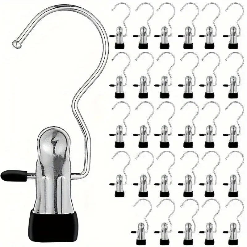 20pcs  Multi-Use Clips with Hooks - Portable Hangers Rotatable Clothes Hanger Organizers for Laundry, Pants, Hats & Skirts Hanger Set - 360° Rotating Storage Organizer