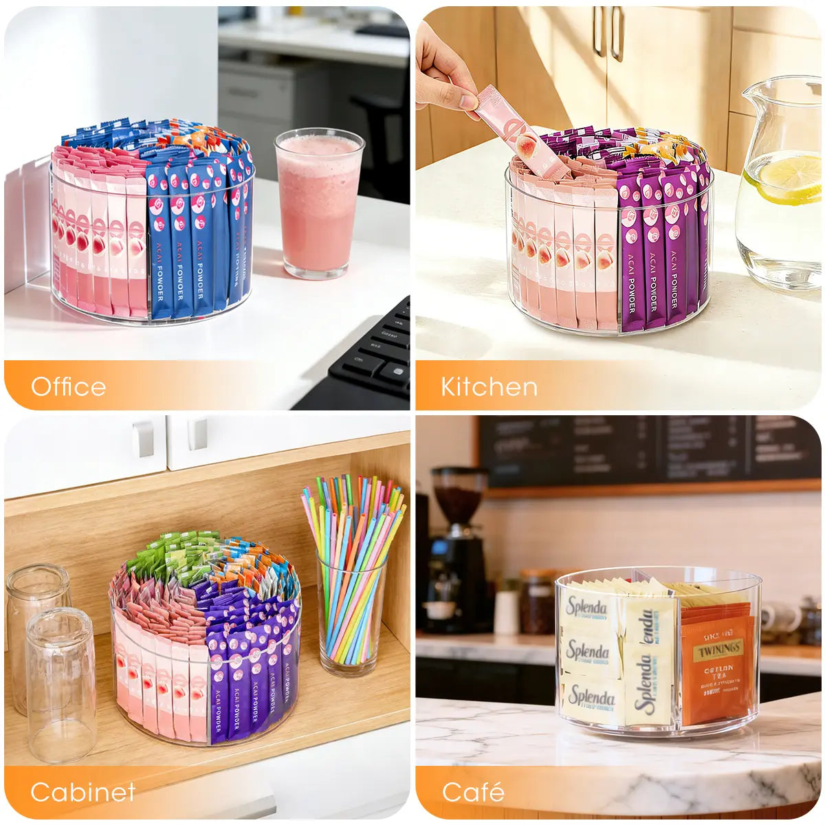 AIEVE Acrylic Holder Dispenser - 360° Turntable Storage Organization Rack, Drink Packet Organizer for Water Flavor Mixes, Built for Kitchen Counters & Desks (Summer Sale Deal)