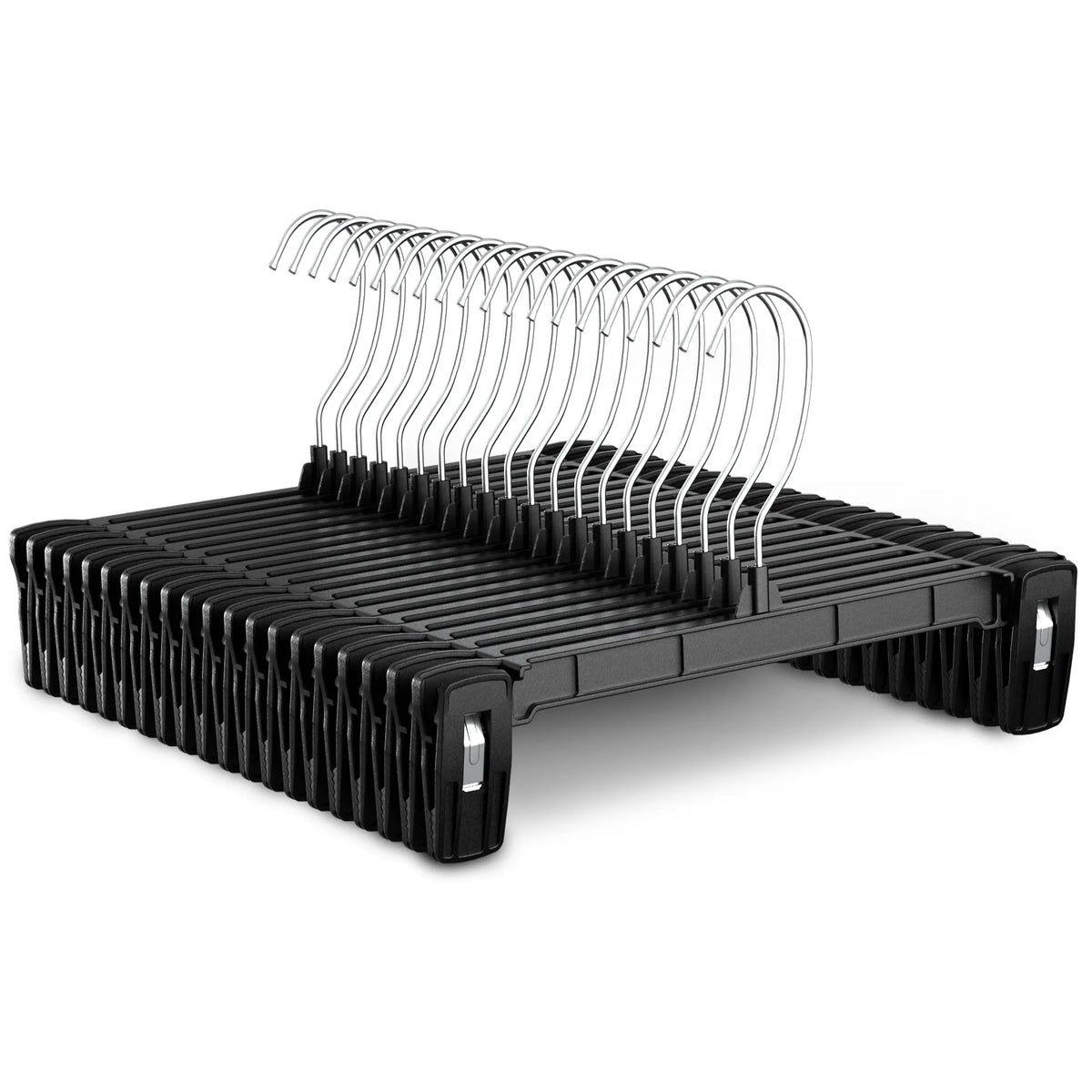 Utopia Home 30-Pack Rust-Resistant Plastic Hangers - Lightweight Slim Profile Space Saver Hangers with Clips, 360° Rotating Swivel Hook, Bedroom Organizer for Skirts, Pants, Jeans (with Box)