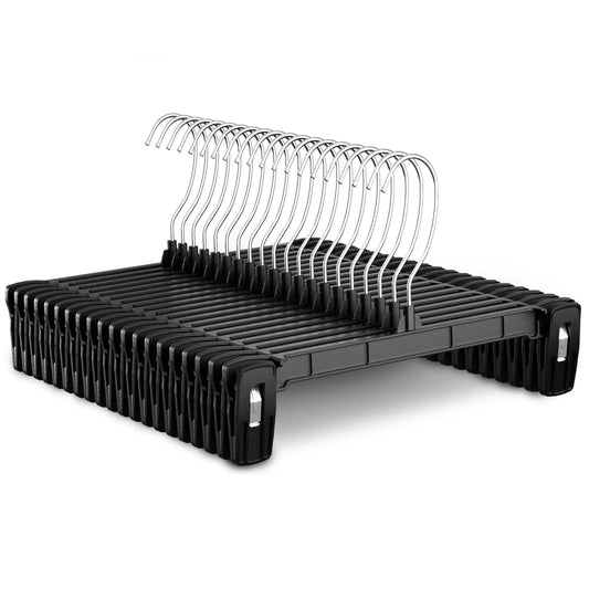 Utopia Home 30-Pack Rust-Resistant Plastic Hangers - Lightweight Slim Profile Space Saver Hangers with Clips, 360° Rotating Swivel Hook, Bedroom Organizer for Skirts, Pants, Jeans (with Box)