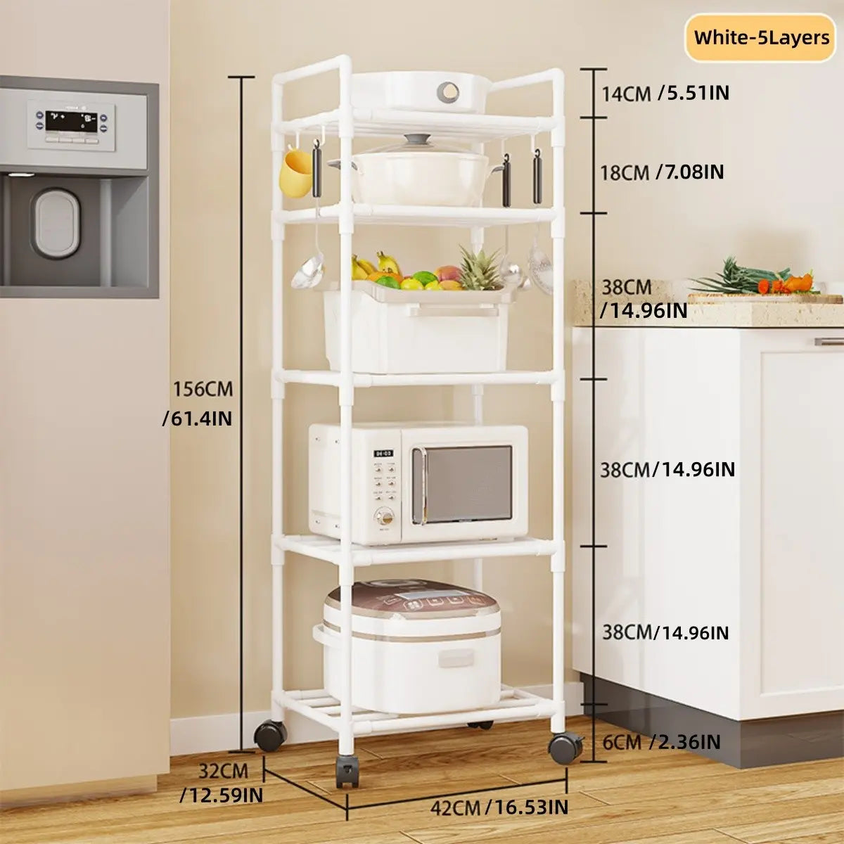 Kitchen Storage Rack, Adjustable Metal Rack, Adjustable Organiser, 3-6 Tier Metal Shelf with Wheeled Mobility, Multi-Purpose Versatile Use Organizer for Oven Pots, Options, Home Bathroom Storage, Layered Shelf Organizer, Multifunctional Storage Shelf