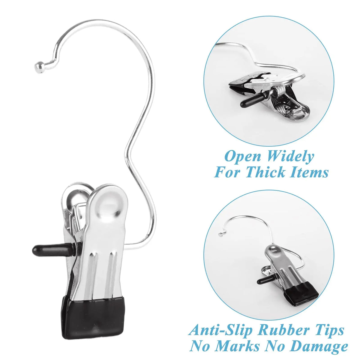 20-Count Stainless Steel No-Slip Grip Boot Hangers with 360° Rotates Hook, Black Hanging Clips for Closet Organization – Tall Boots, Jeans, Home & Travel Use, Rotates 360°