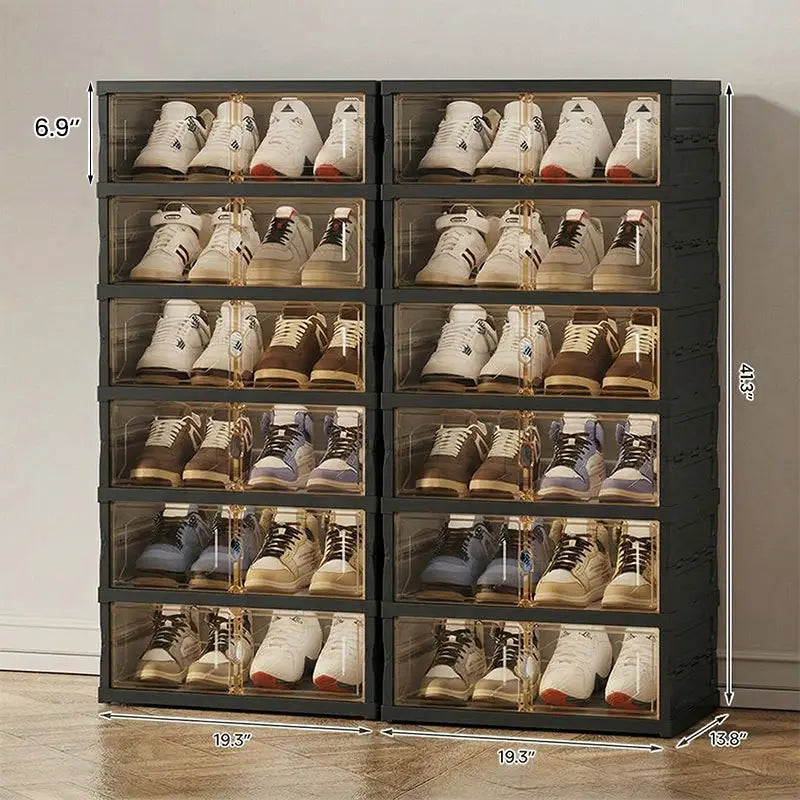NLDD Extra-Wide & Tall 9-Tier Shoe Cabinet Holds 18 Pairs Clear Doors Wheels for Effortless Storage Stackable Reinforced Frame Ventilation Holes, Shoe Box, Shoe Rack Organizer