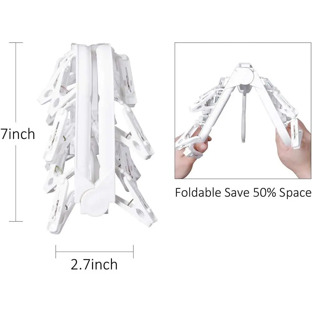 Foldable Clip Hangers with 26 Drying Clips, Underwear Hanger with Clips, Plastic Laundry Clip and Drip Drying Hanger for Socks, Bras, Lingerie, Clothes, Sturdy, White