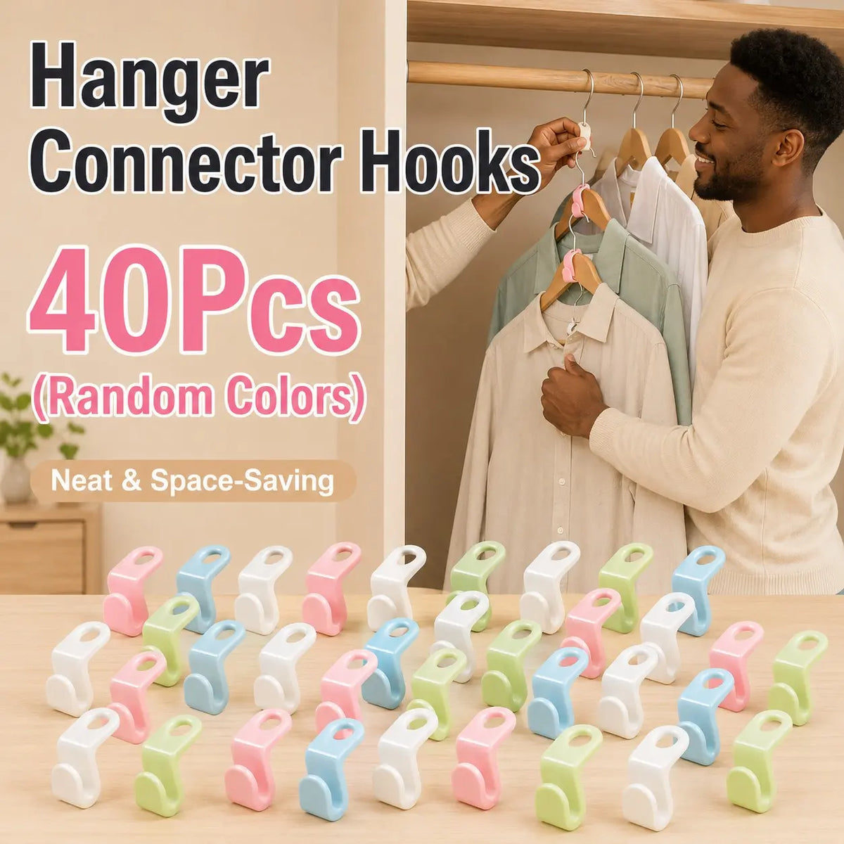 Plastic Hanger Connector Hooks, Space Saving Wardrobe Organizer, Durable Hanger Extender Clip, Smooth Edge Closet Accessory