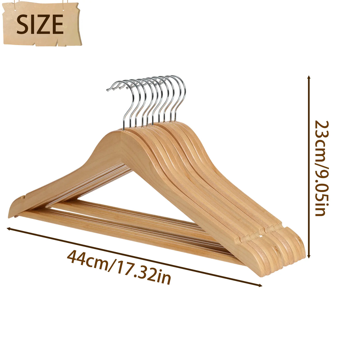 Raybee 17.32" Soild Wooden Coat Hangers,10~30 Pack Clothes Hangers ,Natural Wood Suit Hangers with Non Slip Pant Bar & 360 Degree Rotatable Hook ,Clothes Hangers for Shirts, Jackets, Dress, Pant, Perfect for your closet.