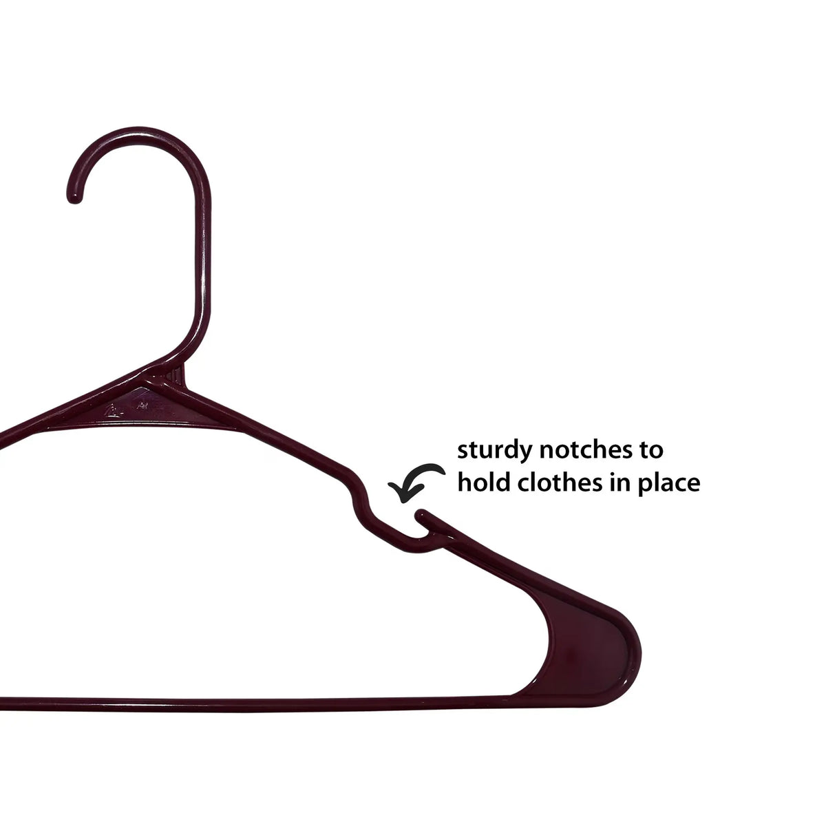 Plastic Notched Adult Hangers for Any Clothing Type, Maroon Supreme 50 Count