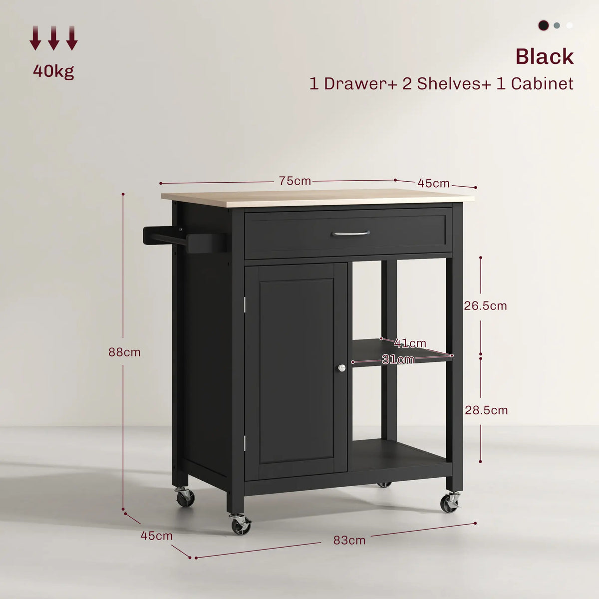 HOMCOM Compact Kitchen Island Organiser Cart on Wheels - Portable Storage Unit with Cabinet, Racks, Storage Shelf & Drawer for Dining Room, Grey