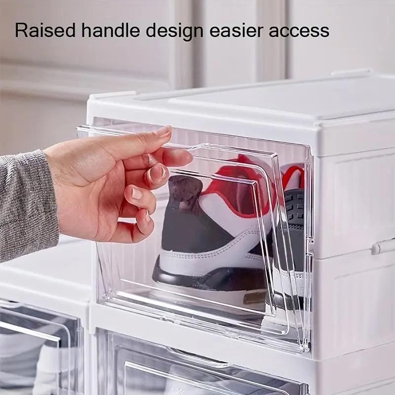 3-Tier / 6-Tier Collapsible Clear Shoe Box with Thickened Dust-Proof Lid & Magnetic Doors – Multifunctional Plastic Storage Cabinet for Sports Shoes & Accessories, No Installation, Space-Saving Modern Design for , Wardrobe & Entryway