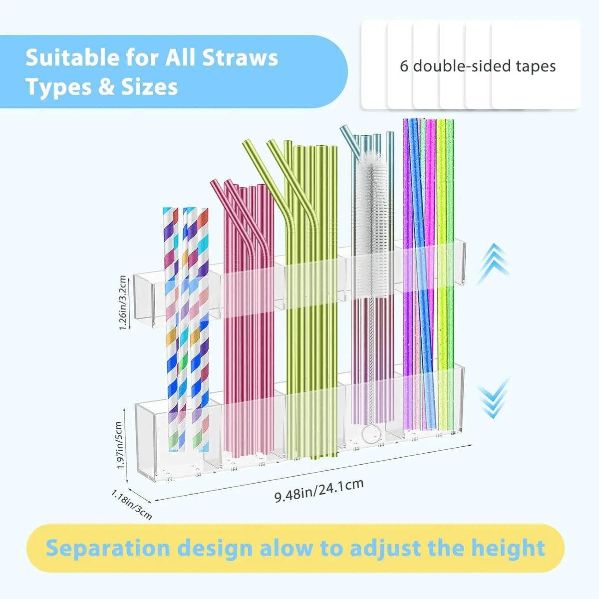 Acrylic Straw Holder, 1 Count Reusable Clear Tumbler Straw Organizer Storage, Kitchen Accessories Racks Container for Cabinet Door, Utensils, Straw Holder for Cabinet Doors, Accessory Holder
