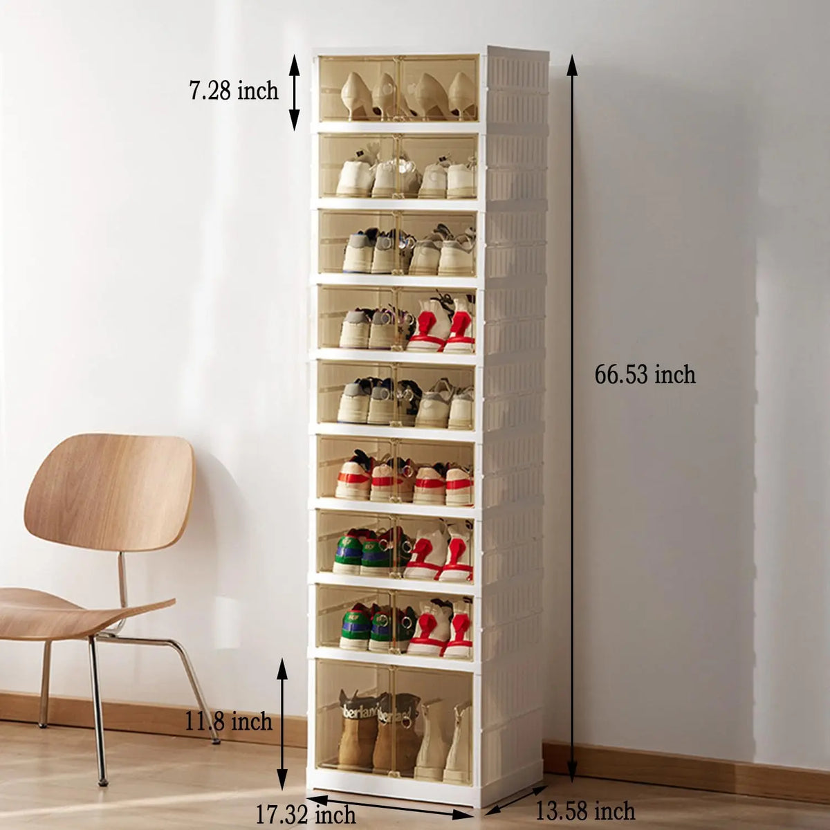 Lingrong 9-Tier Foldable Shoe Rack Organizer for Closet Plastic Shoe Shelf Collapsible Shoes Storage Box Clear Shoe Boxes Stackable