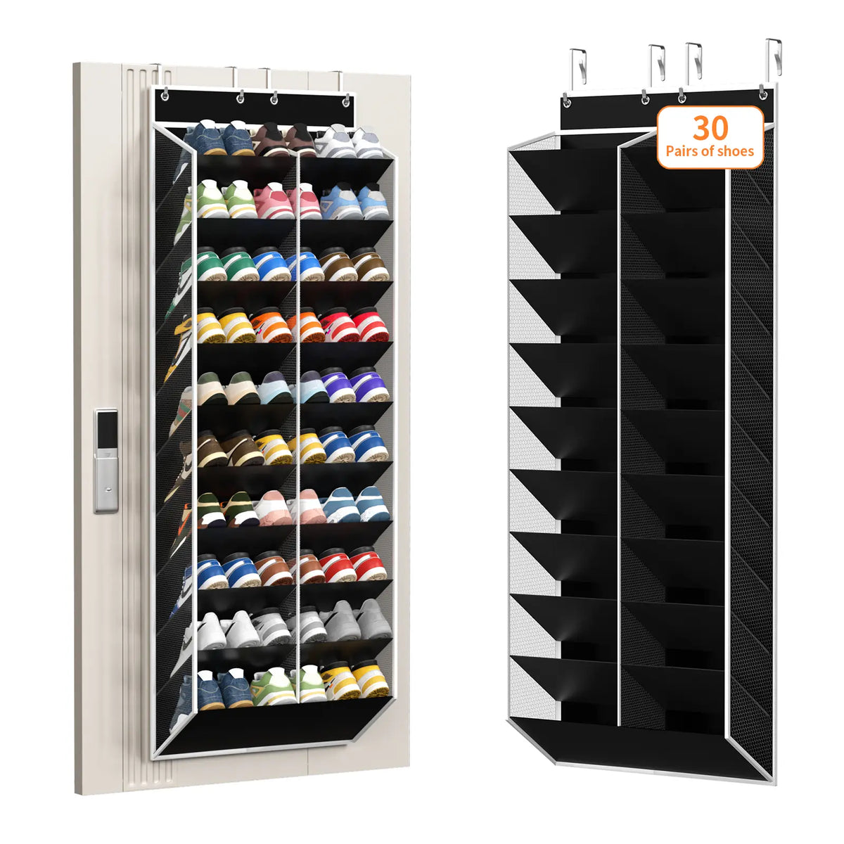 30-Pair Door-Side Organizer Shoe Rack, Breathable Mesh Hanging Shoe Cabinet, 10-Layer Back-Of-Door Shelf, Ideal for Closet Storage, Family Use