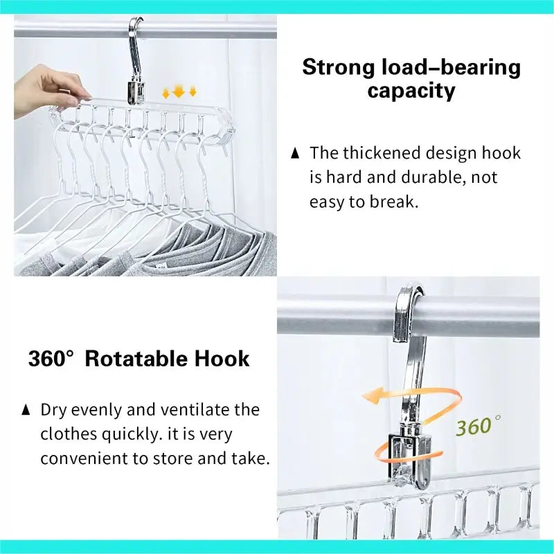 3/5-Pack Heavy-Duty Foldable Plastic Hangers with 9 Holes, Folding Hangers, Adjustable Hooks, Anti-Slip, Space-Saving Closet Organizer, Space Saver Hangers, for Wardrobe Storage Organization