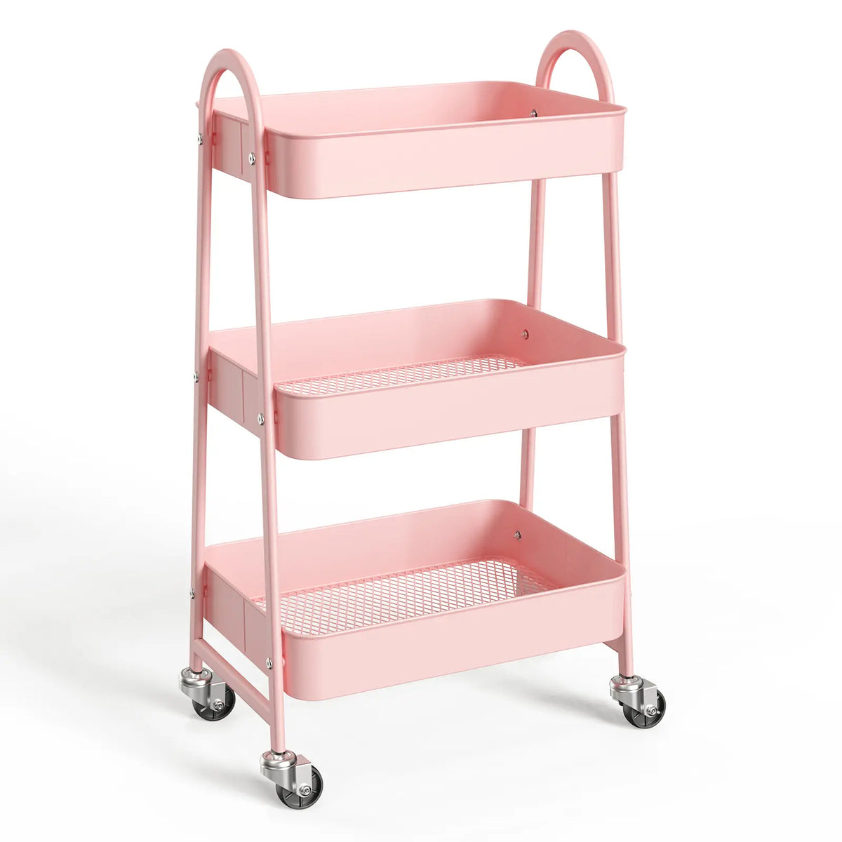 3-Tier Stable Metal Rolling Cart Organization - Indoor Storage Utility Trolley with Locking Wheels, Narrow Mobile Rack for Bedside Snack Cart, Magazine Shelf Use