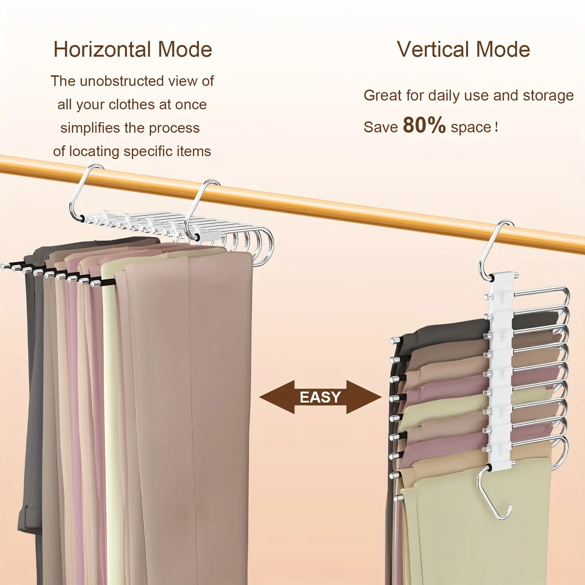9-Layer Stainless Steel Clothes Hanger Rack with Metal Finish, Space-Saving Rack System for Wardrobes & Bedrooms, Ideal for Jeans, Scarves & Pants, with Clothing Stoppers