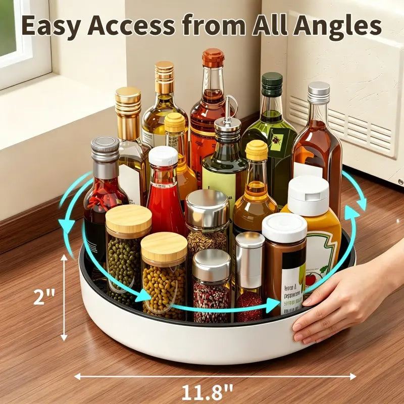 360° Rotatable Round Plastic Kitchen Shelf - Multifunctional Space-Saving Home Organizer Rack for Cabinet Seasoning, Oil, Salt, Sauce, Vinegar Bottles