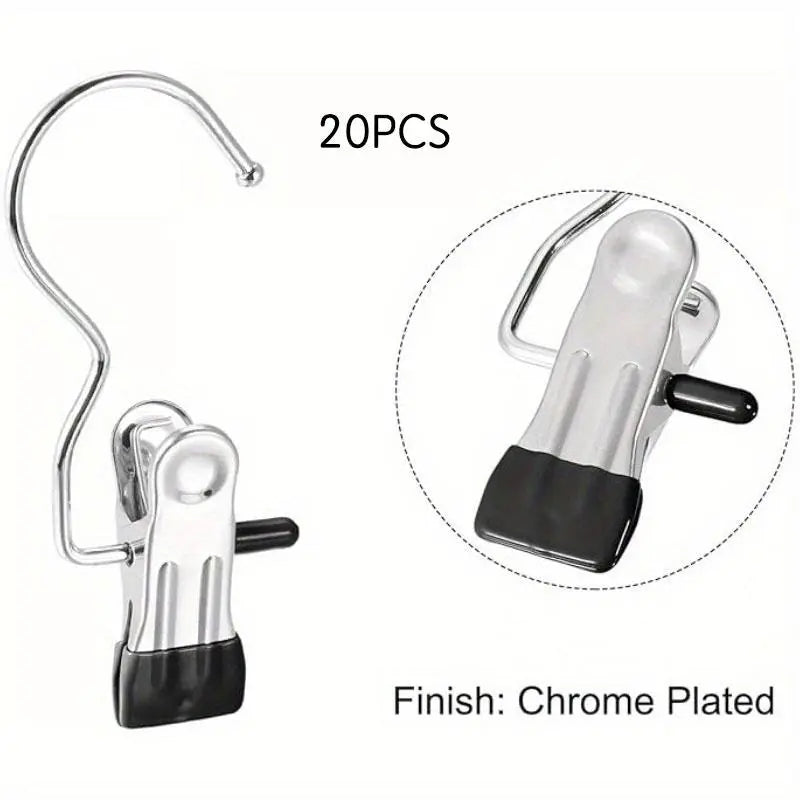 Space-Saving Hangers with 10/20 pcs Multi-Functional Stainless Steel Clips, Multifunctional Clothes Hanger, Pants Hangers with Clips, Clip Hangers for Pants, 360° Rotating Portable Closet Organizer, Essential Laundry Accessory, Metal Pants Hangers