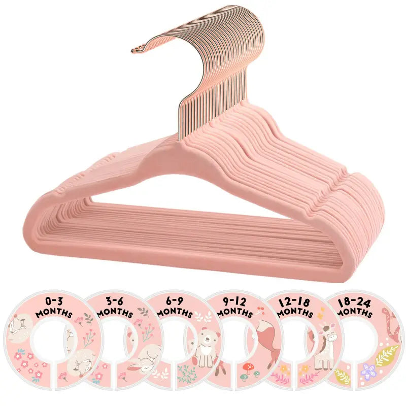 Velvet Baby Clothes Hangers - 30pcs 11in ABS Soft Non-Slip Hanging Nursery Closet Organizer, 6 Adjustable Dividers, Metal-Plastic Hooks, Beige Toddler Home Accessory (Great Gift Option)