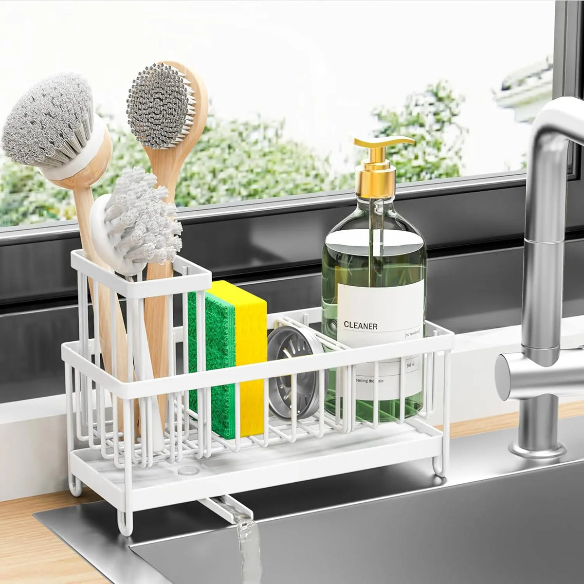Kitchen Sink Storage Rack, 1 Count Kitchen Sponge Holder with Detachable Brush Holder, Multifunctional Kitchen Storage Rack for Home, Dish Drying Organiser, Holder Organizer