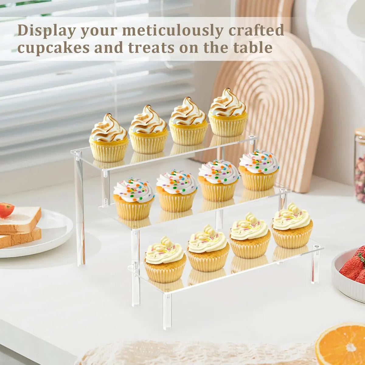 Acrylic Riser,Clear Display Risers Stand Perfume Organizer Cologne Acrylic Shelves 3 Tiered Cupcake Shelf for Amiibo Funko POP Figures Food Desserts Holder Collection Cosmetic Vendor Product