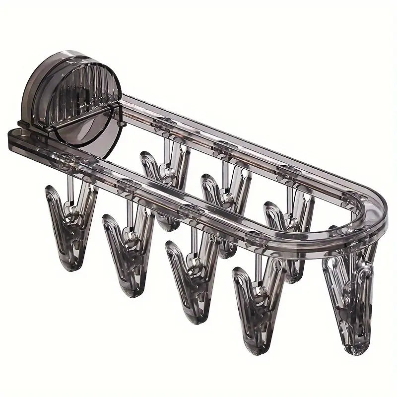 Bathroom Suction Cup Drying Rack, Folding Socks Drying Rack, Household Clothes Rack Multi-Clip Drying Socks Artifact Balcony Glass Socks Clip