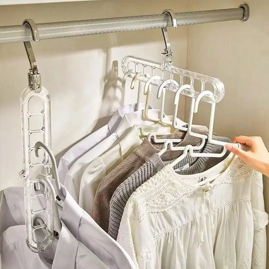 Heavy PVC 9-Hole Compact Rotatable Hook Clothes Hangers (15-Pack Multiple Packs) - Hanging Clothes Organizer for Household Users, Adjustable Space-Saving Foldable, Quick-Install Slots, Flexible Pegs, Bedroom Shirts Jumpers Display