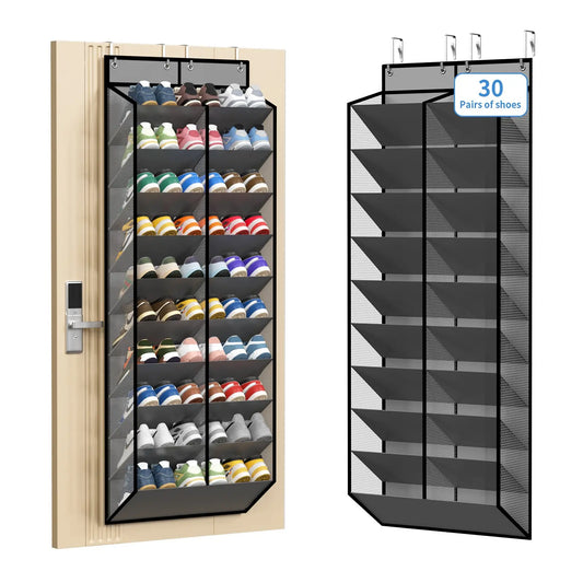 30-Pair Door-Side Organizer Shoe Rack, Breathable Mesh Hanging Shoe Cabinet, 10-Layer Back-Of-Door Shelf, Ideal for Closet Storage, Family Use