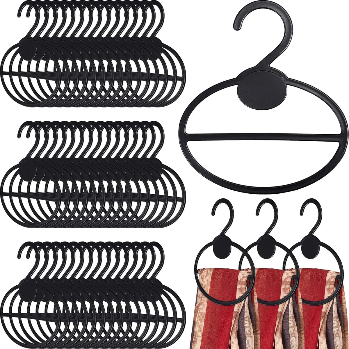 50 count Scarf Hanger Plastic Holder Organizer Space Saving Scarf Organizer Clothes Hanger for Scarves Headscarves Clothing Sorting Storing (Black)