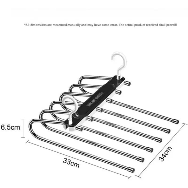 6 Layer Pants Hanger Space Saving Closet Organizer, Multifunctional Folding Clothes Rack with 65mm Wide Spacing, Anti-Slip for Jeans Trousers Wardrobe