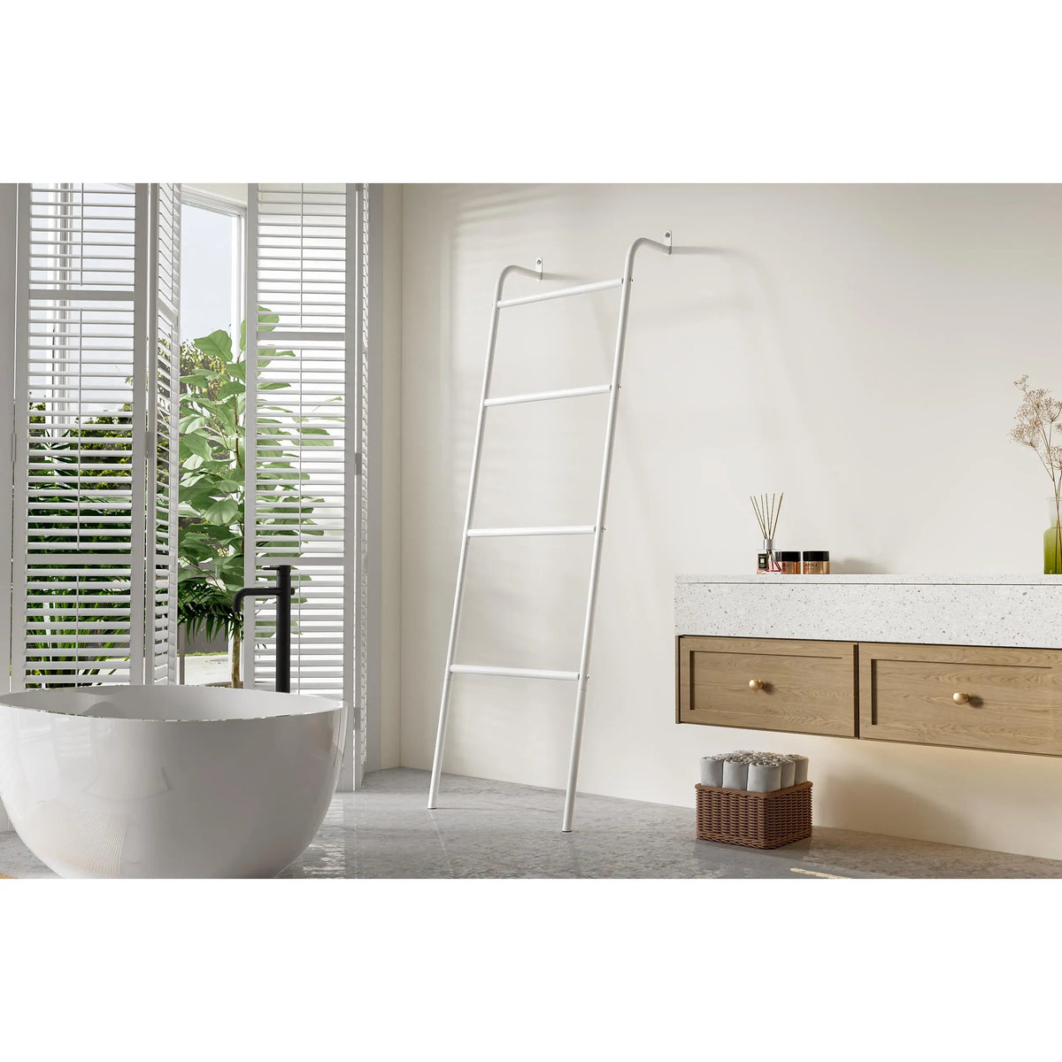 INGIORDAR 4-Tier Heavy Duty Thick Metal Towel Ladder Rack - Freestanding Wall-Leaning Organizer, Bathroom Shower Organizer, Sturdy Metal Holds Towels, 17x16x60" Closet Storage Rectangle Rack
