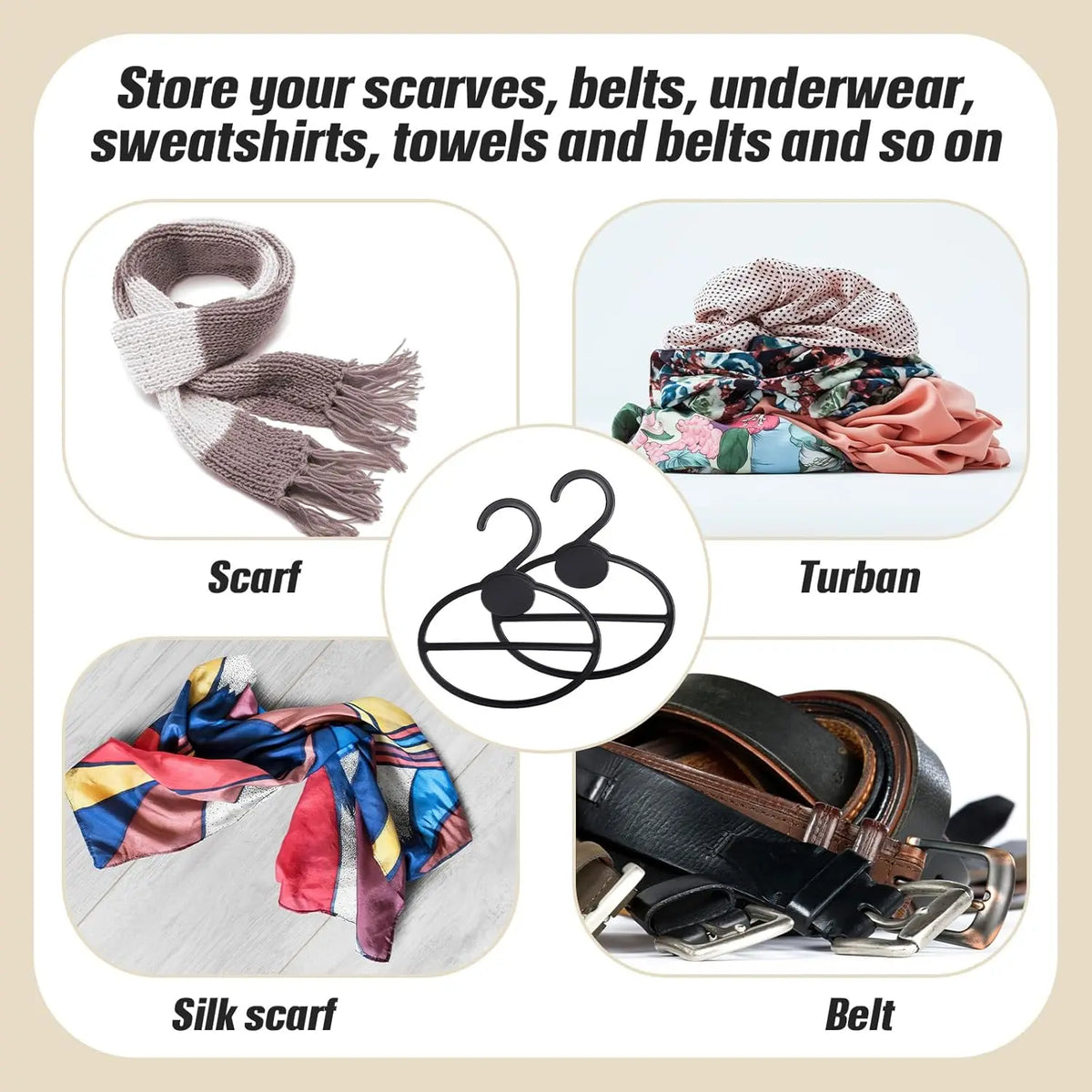 50 count Scarf Hanger Plastic Holder Organizer Space Saving Scarf Organizer Clothes Hanger for Scarves Headscarves Clothing Sorting Storing (Black)