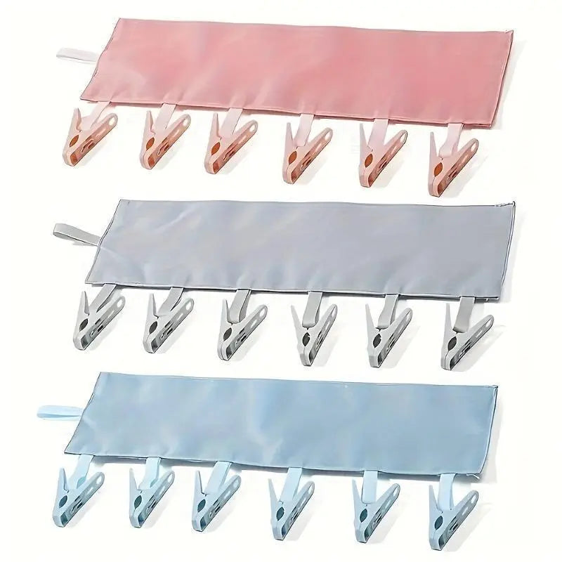 2026 New Practical Lightweight Plastic Foldable Travel Hangers (3PCS) with 6 Durable Non-Slip Clips, Compact Unisex Towels Closet Organizer, Portable Fabric Strap Drying Rack for Socks Underwear Bras, Ideal for Road Trips Camping,sohochic