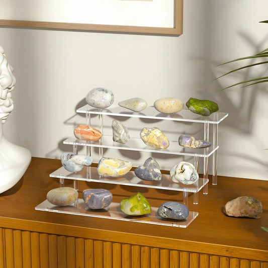 4-Tier Acrylic Display Riser Stand Clear Display Shelf Organizer for Perfume, Cupcakes, Desserts, Collectibles, Figures & Decorations, Multi-Level Countertop Display Rack for Home, Parties & Retail Displays